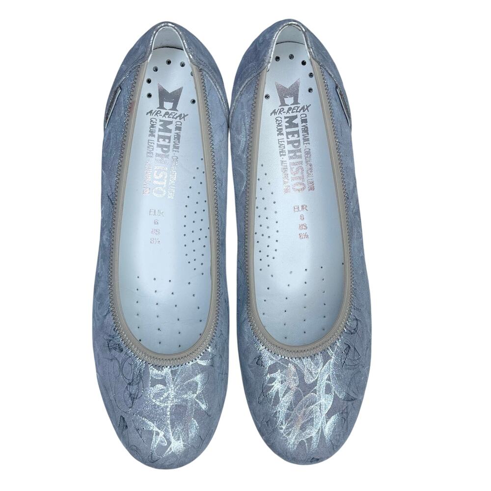 Mephisto women’s Emilie Ballet Flats size 8.5 Metallic Silver Slip-on Leather